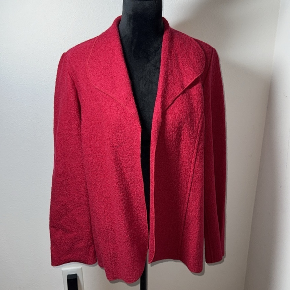 Chico’s Red open‎ front 100% Wool collared seamed jacket blazer lightweight